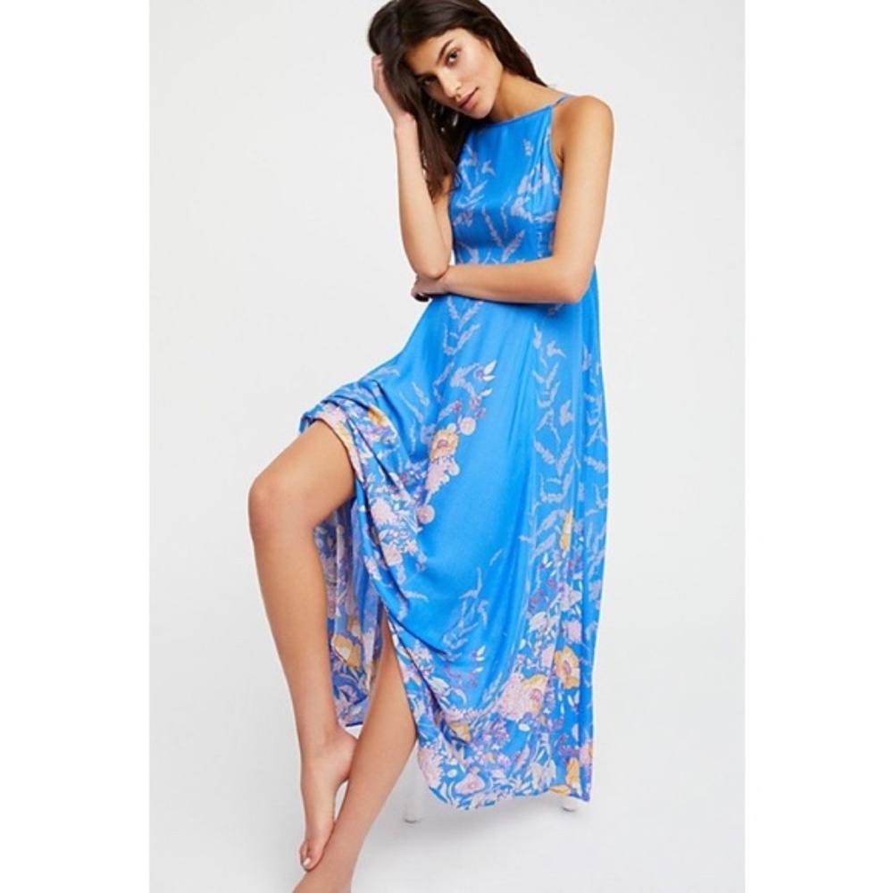 Free People Intimately Maxi Dress Small Royal Blue Florals